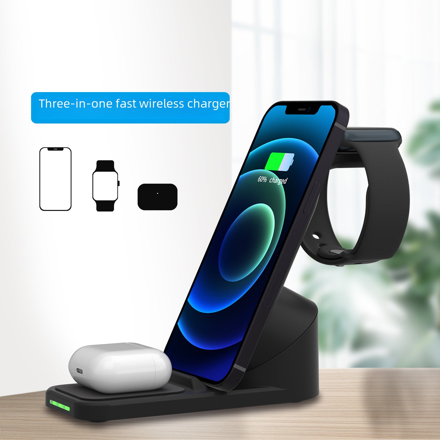 15W Three-in-one Wireless Charger For Apple 12 Iwatch TWS Vertical Multi-function Wireless Charger