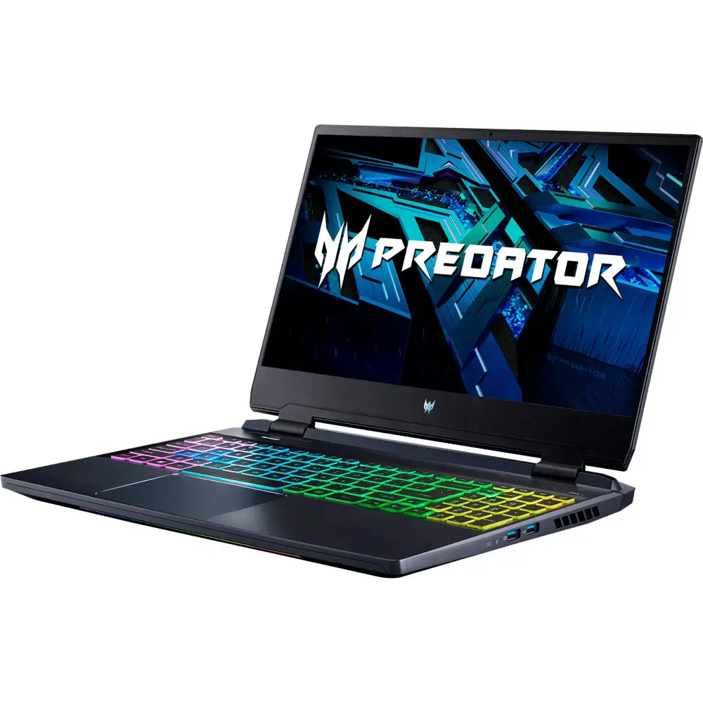 Open black Acer Predator Helios RTX 3060 Intel i7 gaming laptop on display