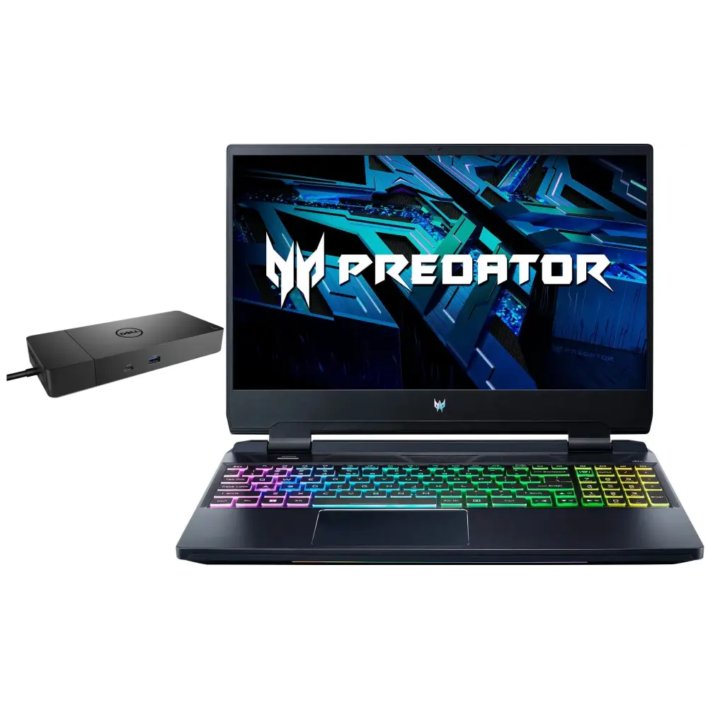 Black Acer Predator Helios RTX 3060 gaming laptop with colorful keyboard
