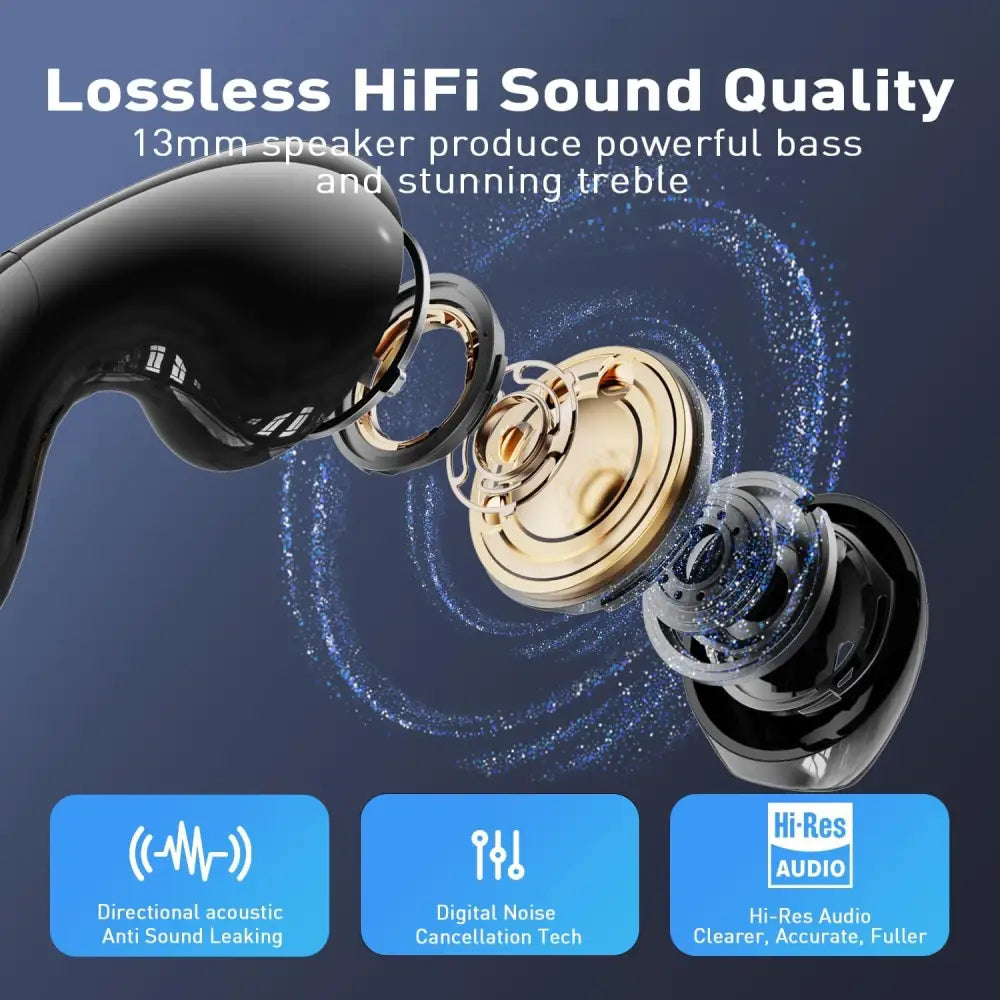 Exploded view of Black Wireless Language Translation Earbuds for Travel Business