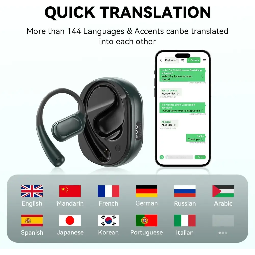Wireless Language Translator Earbuds for Real-Time 144-Language Translation