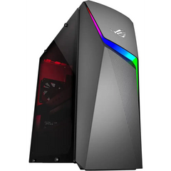 Gray gaming computer tower with RGB lighting in ASUS ROG Strix G10 Gaming PC