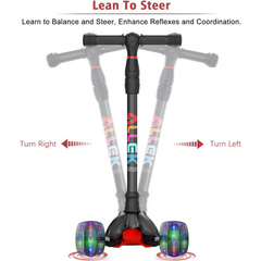 Illuminated Three Wheel Scooter Variant Total with lean-to-steer mechanism for kids