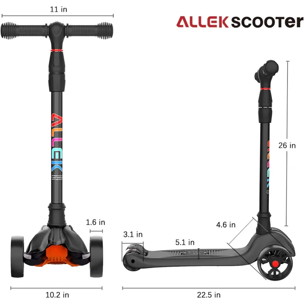 Black three-wheeled scooter with adjustable height from Illuminated Three Wheel Scooter Variant Total