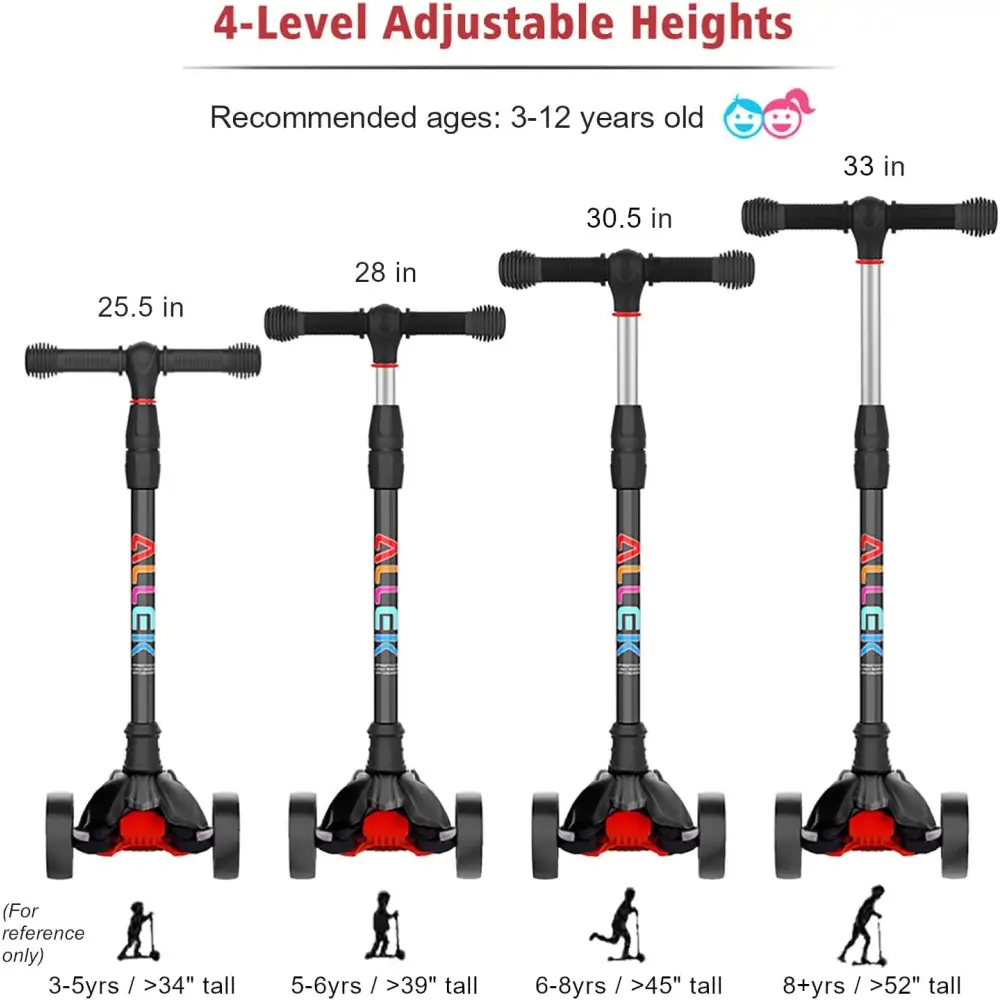 Adjustable height Illuminated Three Wheel Scooter for children in vibrant colors