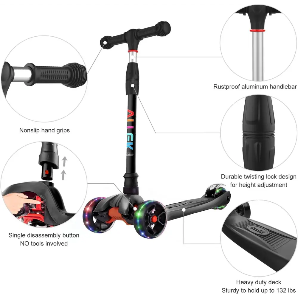 Three-wheeled scooter with adjustable handlebar from Illuminated Three Wheel Scooter Variant Total