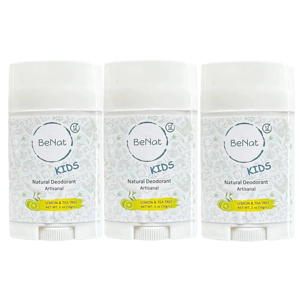 Three sticks of BeNat Natural Deodorant for Kids, Teens, and Expecting Mothers