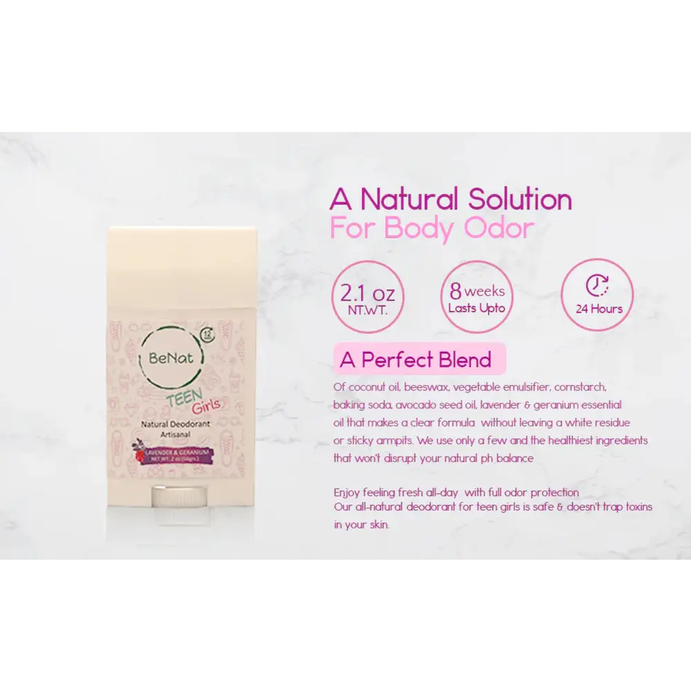 BeNat Natural Deodorant stick for Kids, Teens, and Expecting Mothers, safe and effective