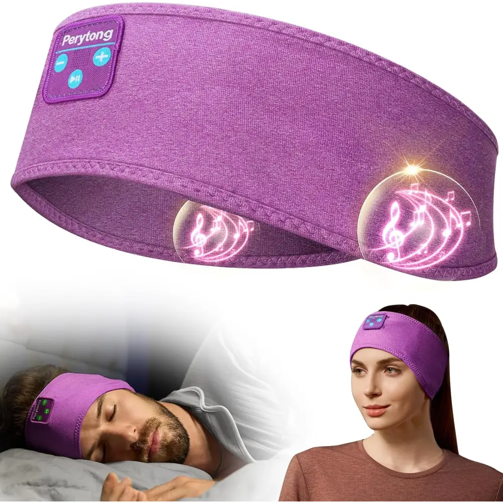 Purple Perytong Bluetooth Sleep Headphones Headband with embedded speakers for comfort