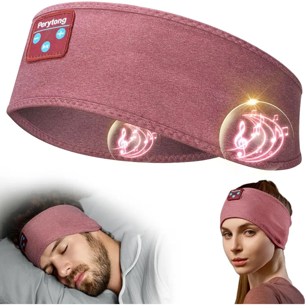 Pink Perytong Bluetooth Sleep Headphones Headband for comfortable sleep and relaxation