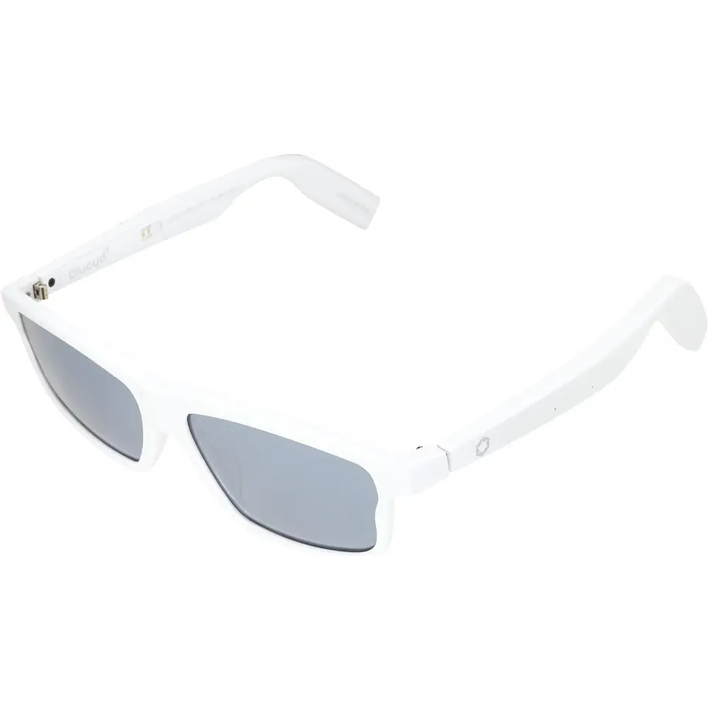 White framed sunglasses with gray lenses from Lucyd Lyte Bluetooth Sunglasses