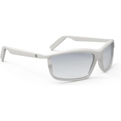 White-framed Lucyd Lyte Bluetooth Sunglasses with gray lenses and touch control