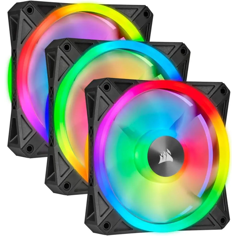 Corsair QL120 RGB Triple Fan Kit displaying vibrant RGB computer case fans