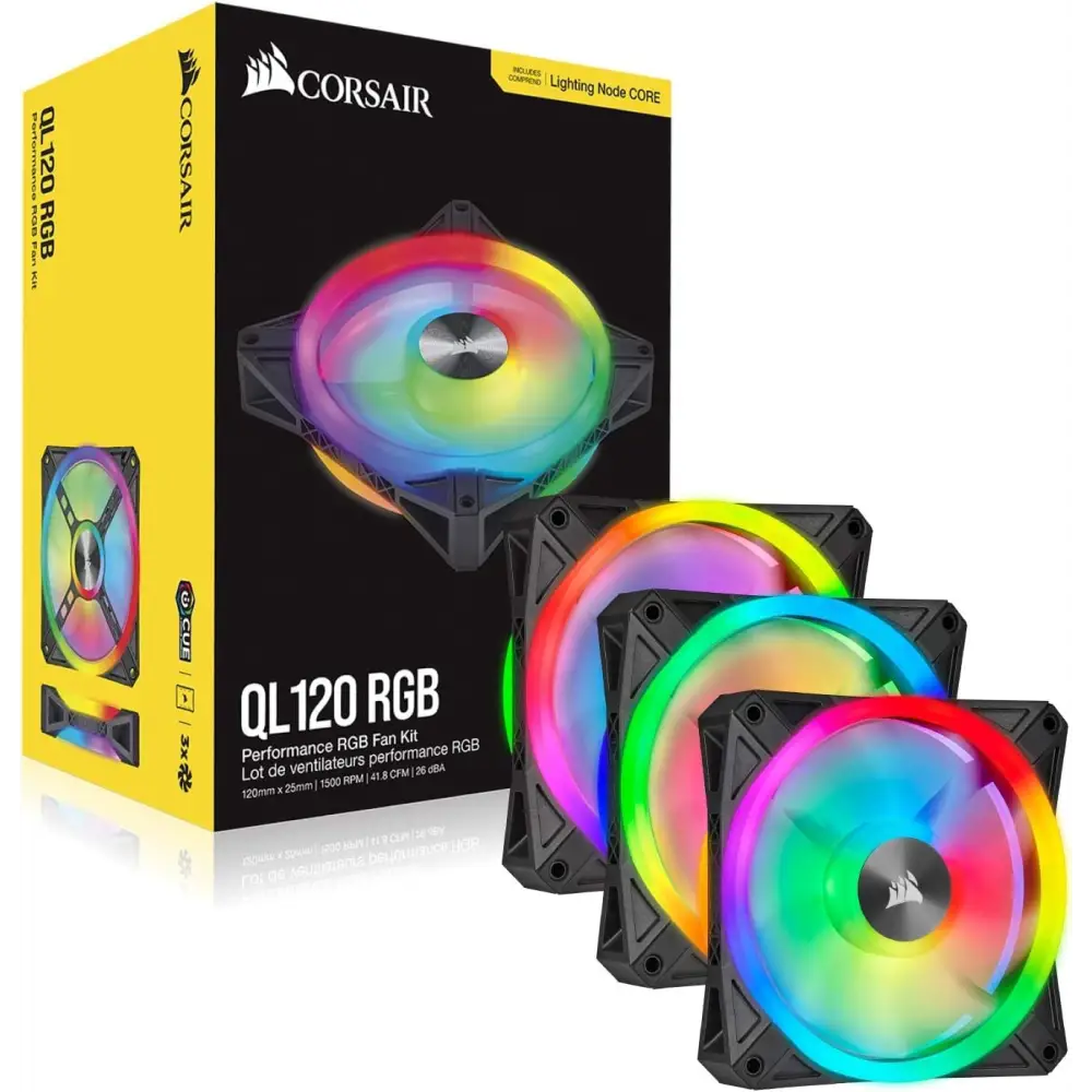 Corsair QL120 RGB Triple Fan Kit showcasing vibrant lighting and efficient cooling design