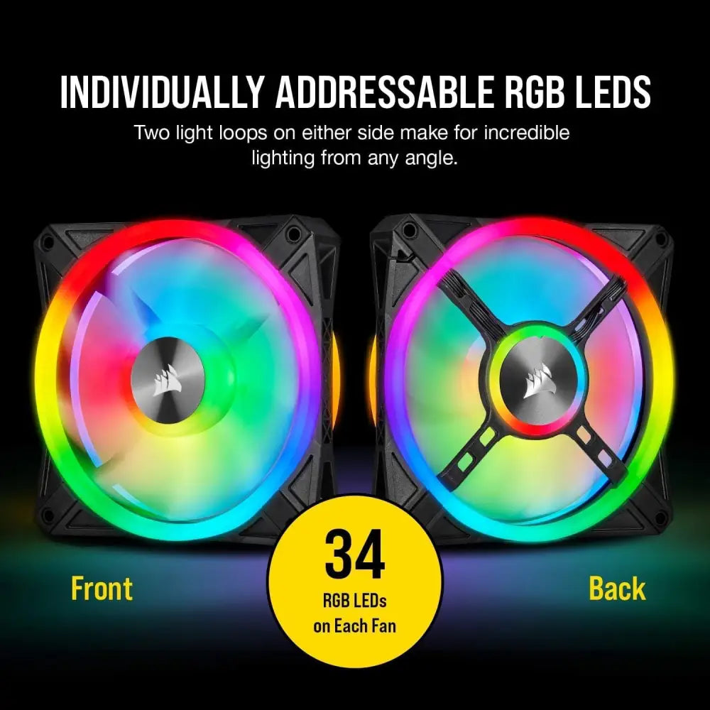Corsair QL120 RGB Triple Fan Kit featuring two RGB LED computer fans