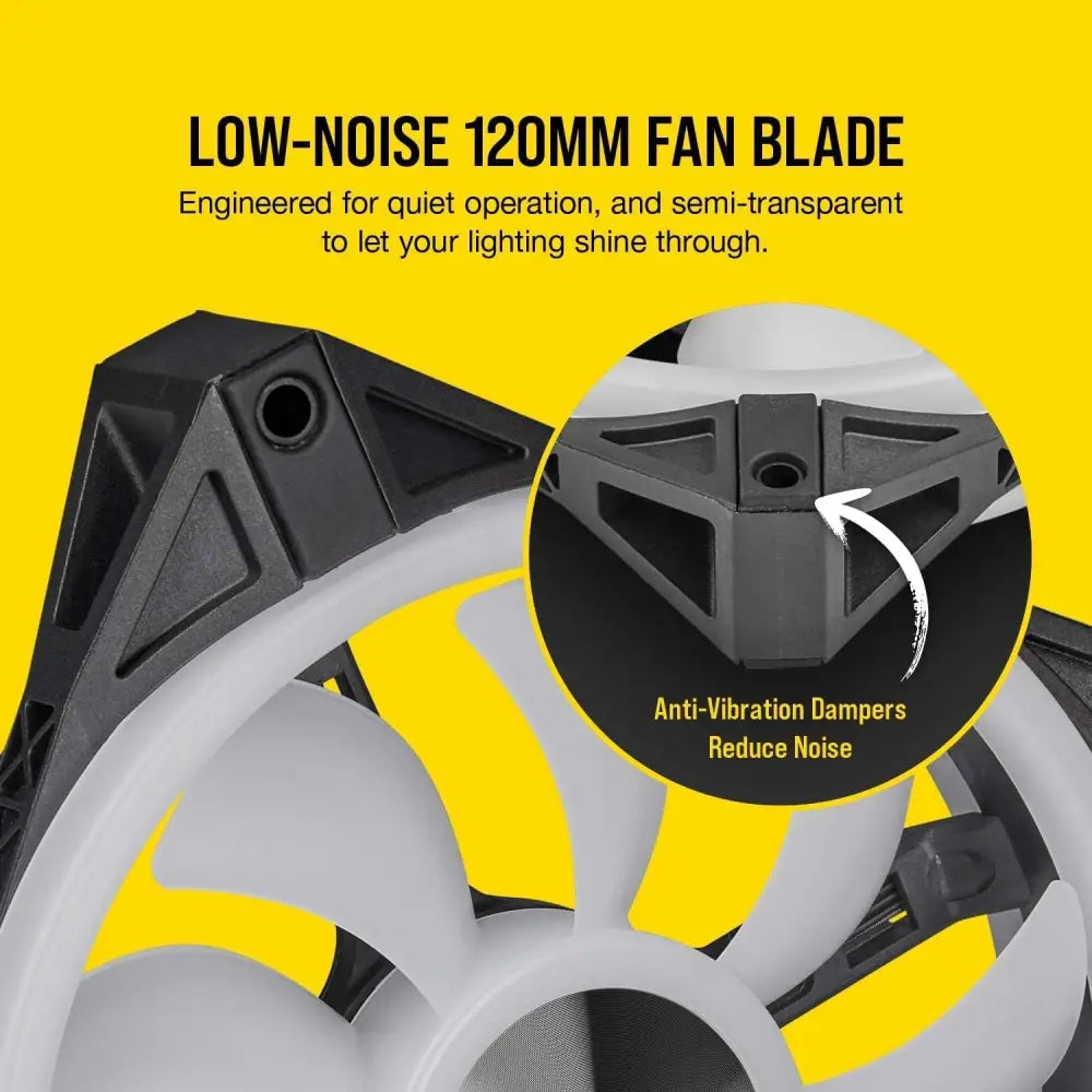 Low-noise Corsair QL120 RGB Triple Fan Kit for efficient cooling and vibrant lighting