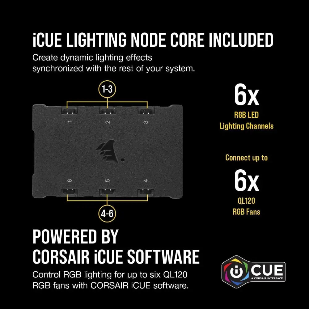 Corsair iCUE Lighting Node Core in Corsair QL120 RGB Triple Fan Kit setup