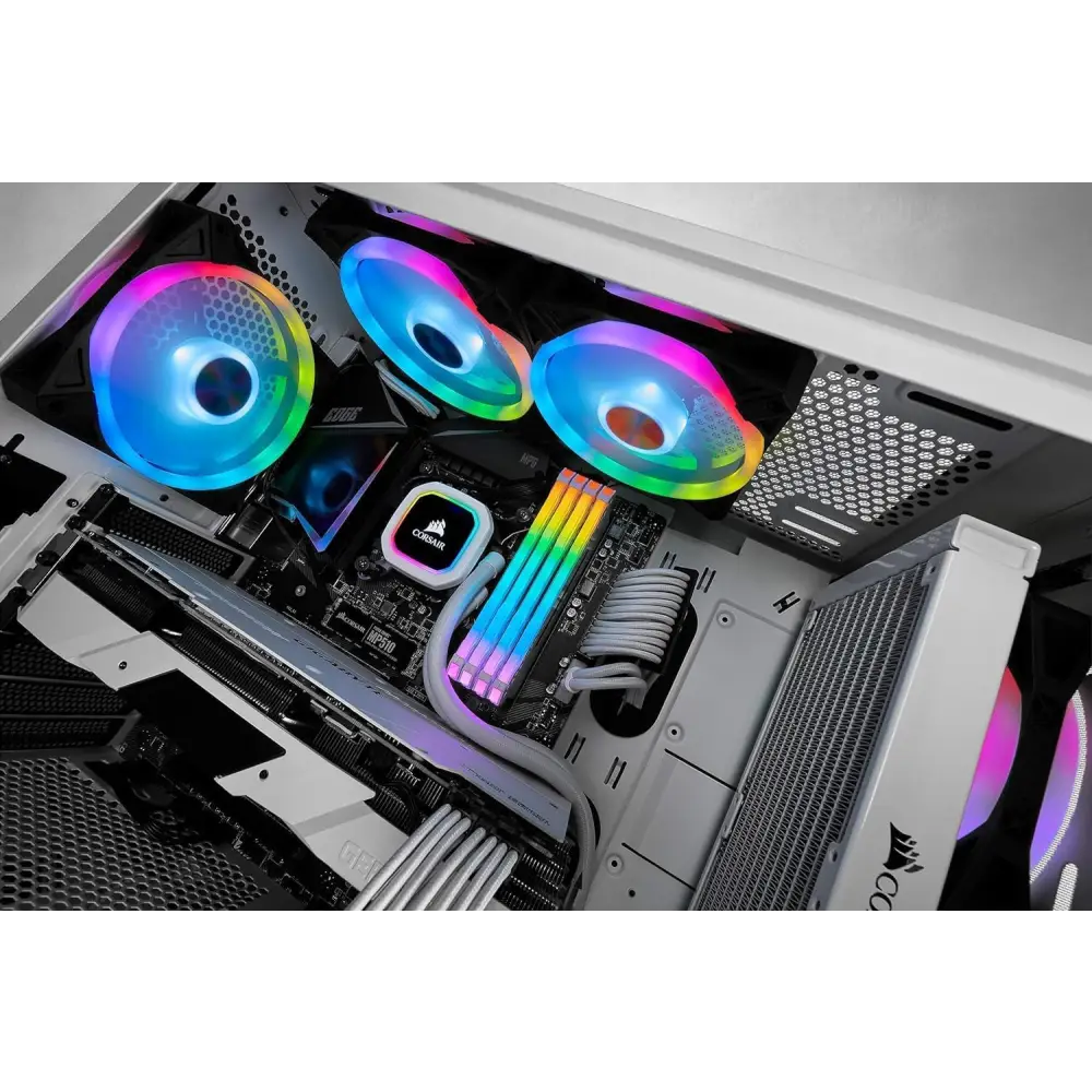 High-performance Corsair QL120 RGB Triple Fan Kit components with vibrant lighting