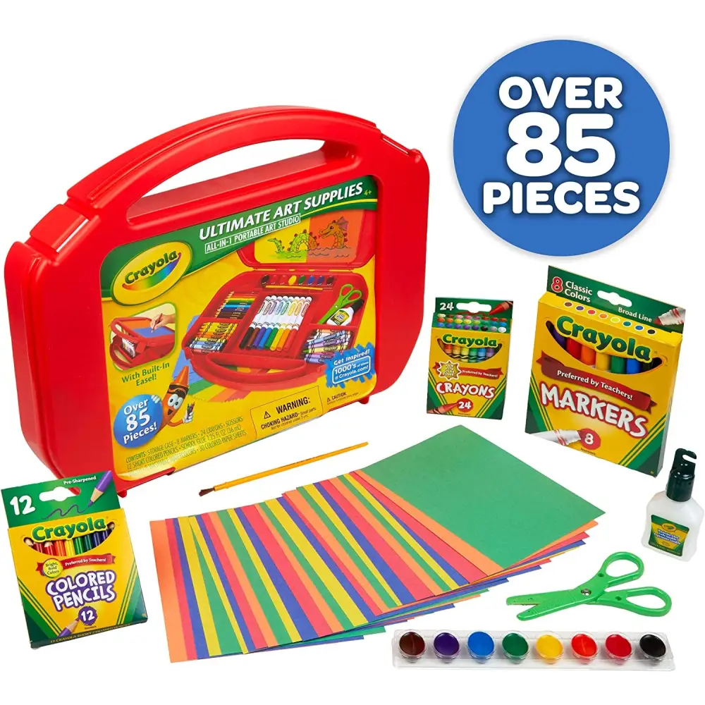 Crayola 85-Piece Art Set with Tabletop Easel Portable Case for creative fun