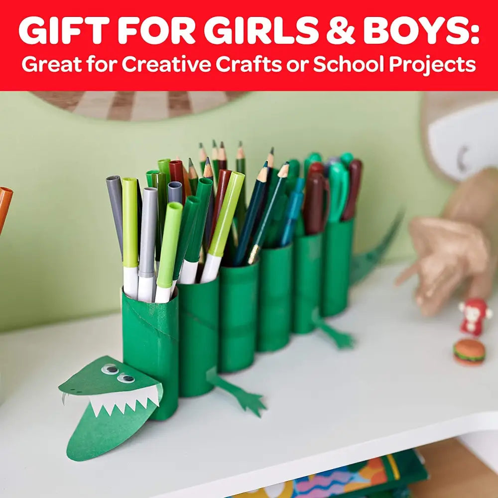 Green toilet paper roll alligator pencil holder in Crayola 85-Piece Art Set with Easel