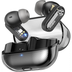 Black wireless earbuds with charging case for Tozo Crystal Pods Transparent Bluetooth Earbuds