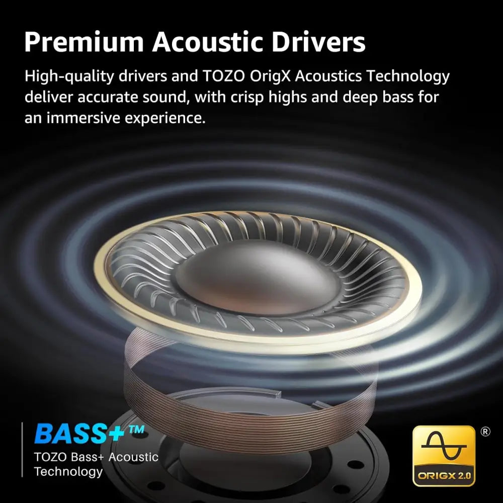 Acoustic driver and sound waves in Tozo Crystal Pods Transparent Bluetooth Earbuds