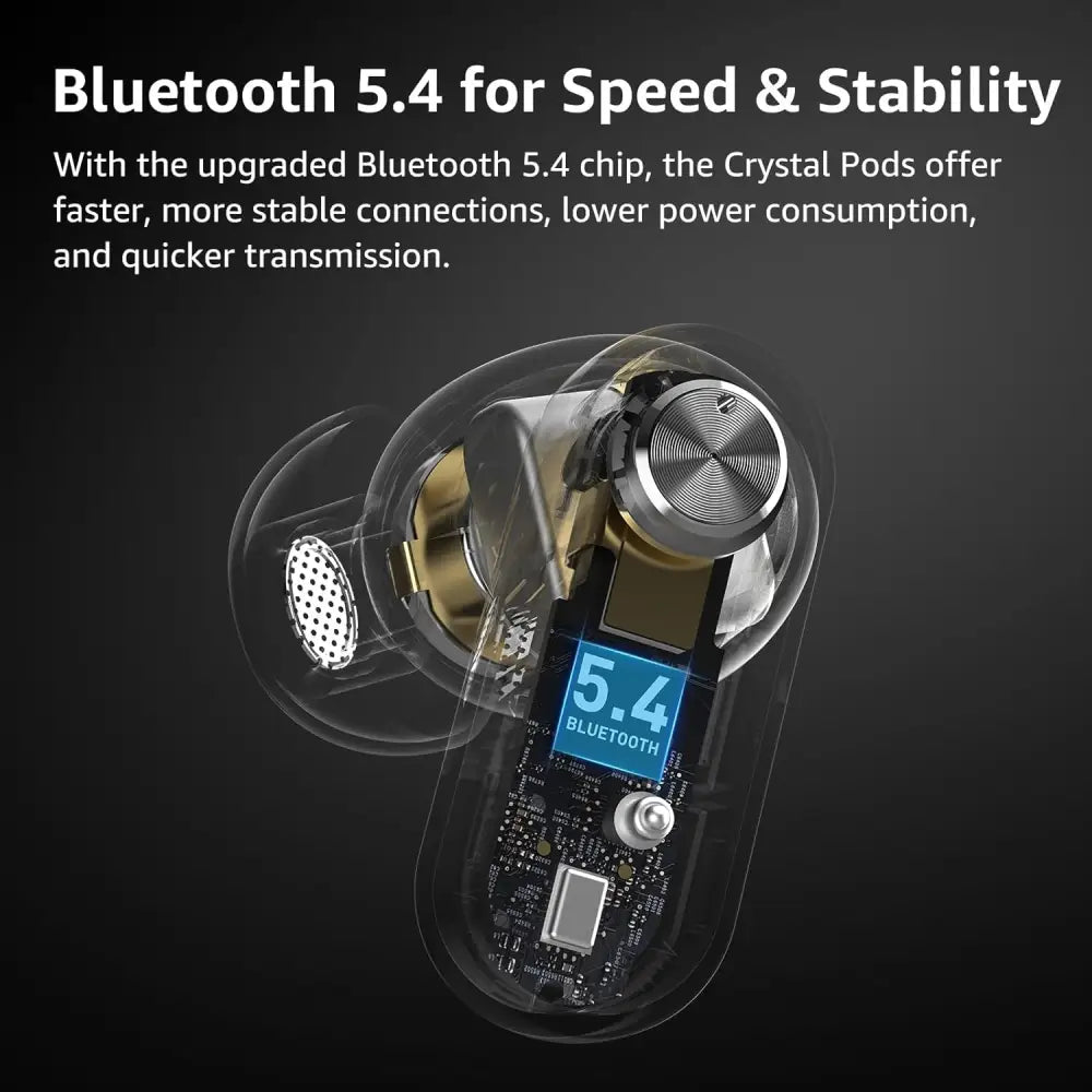 Transparent Tozo Crystal Pods Bluetooth Earbuds showcasing internal components