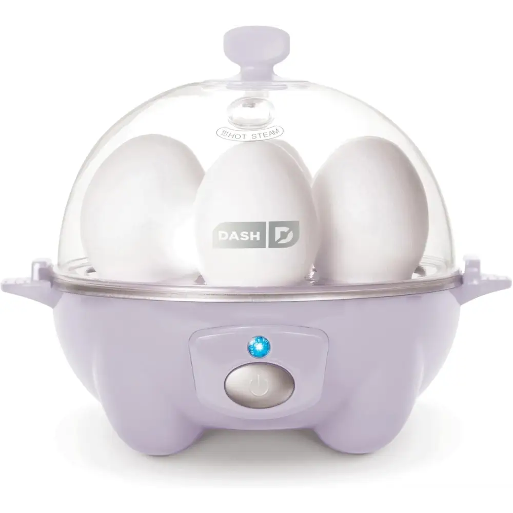Purple Dash Rapid Egg Cooker with a clear dome for perfect eggs every time