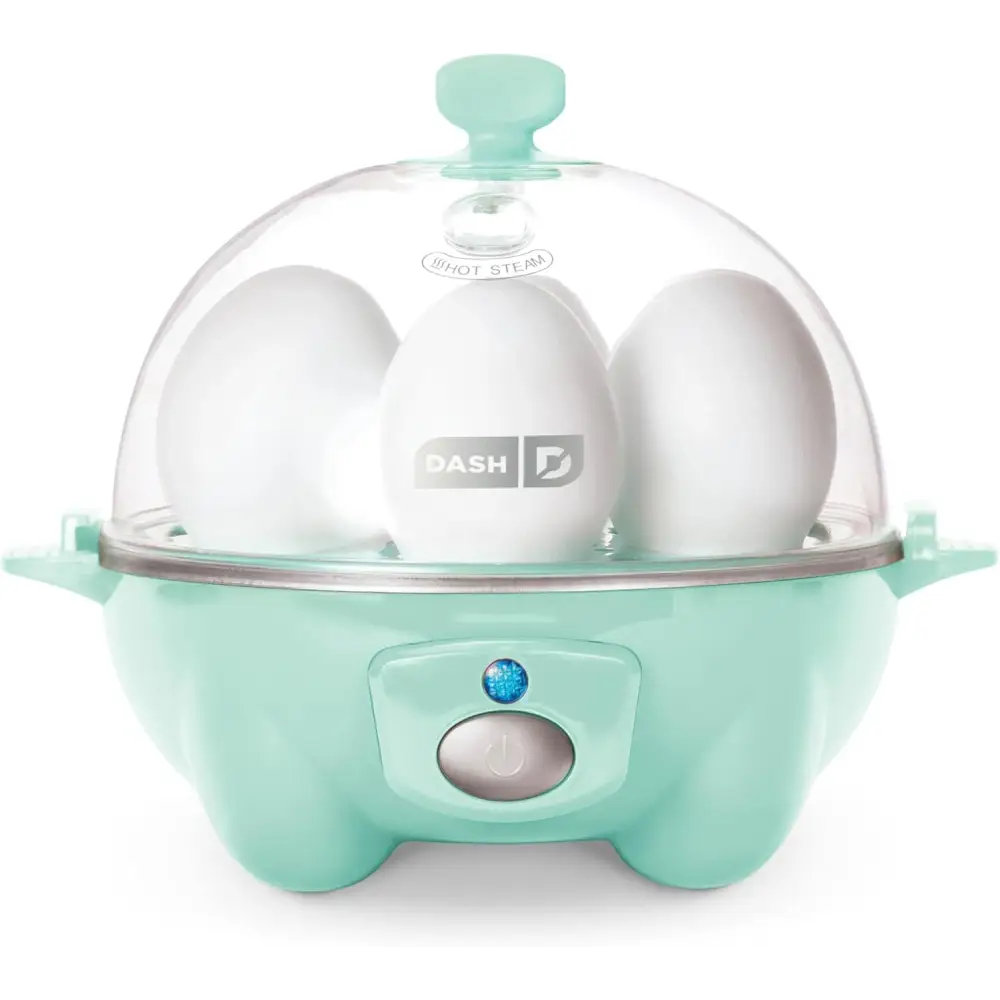 Mint-green Dash Rapid Egg Cooker with clear dome for perfect eggs every time