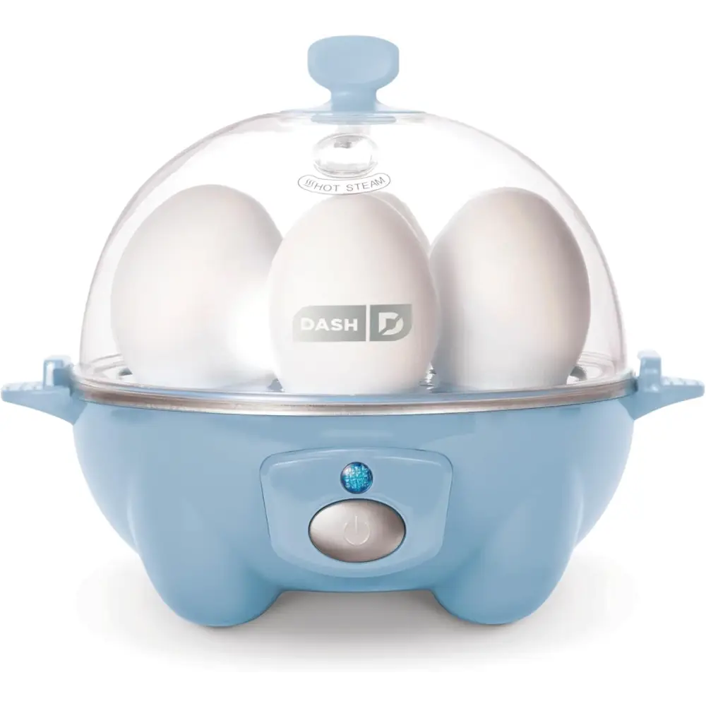 Blue Dash Rapid Egg Cooker with clear dome for perfect eggs every time