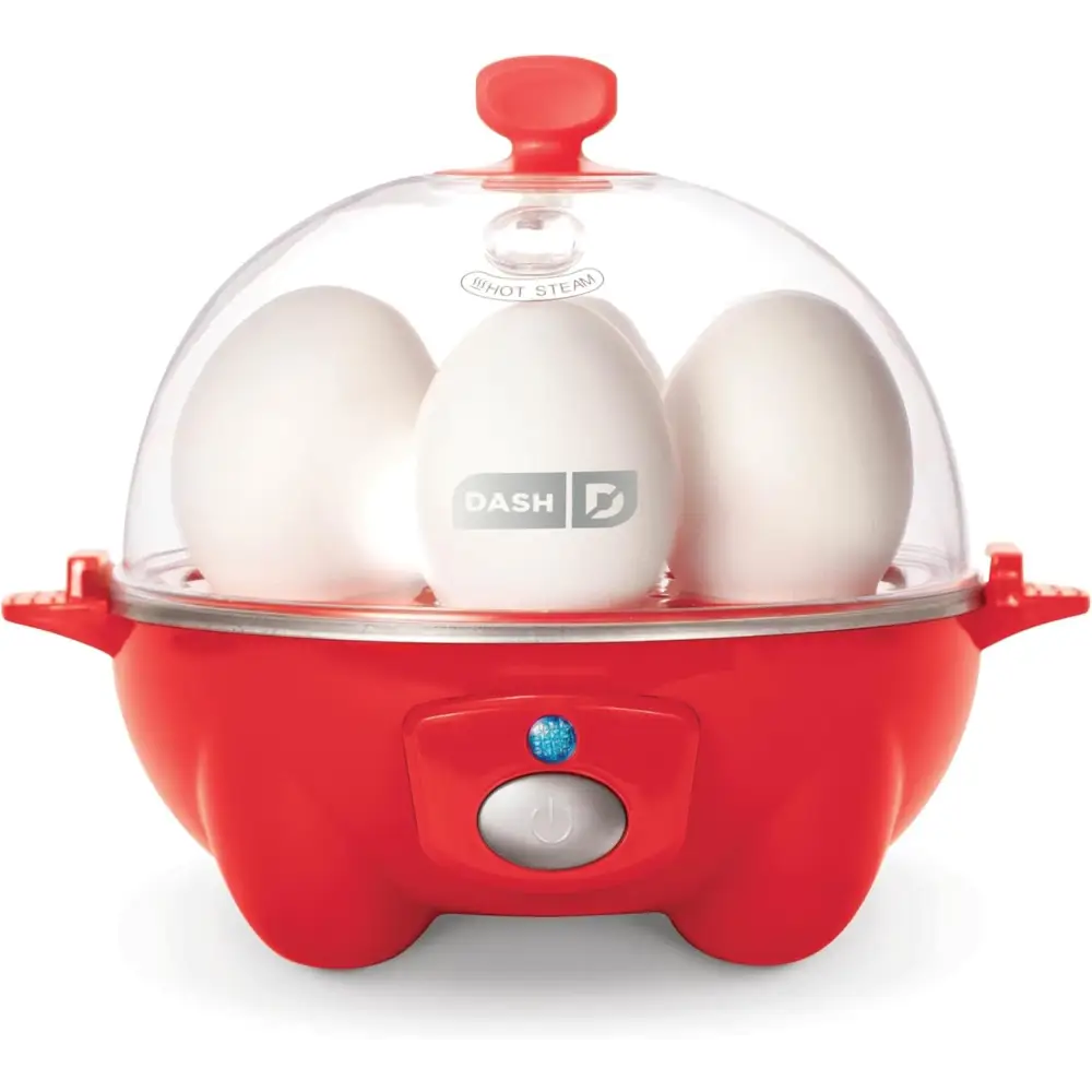 Red Dash Rapid Egg Cooker with clear dome for cooking perfect eggs effortlessly