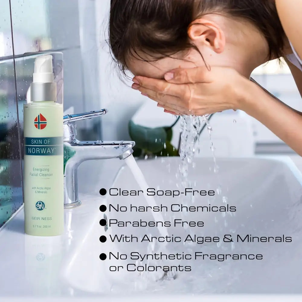 Bottle of Gentle Gel Cleanser for Balanced Skin showcasing soap-free facial cleanser