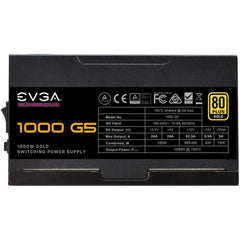 Black EVGA Supernova 1000 G5 power supply with 80 Plus Gold certification displayed