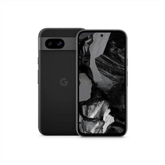 Black Google Pixel 8a Obsidian smartphone with 64MP Camera feature