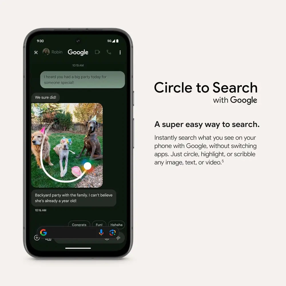 Smartphone displaying Google Circle to Search feature on Google Pixel 8a Obsidian