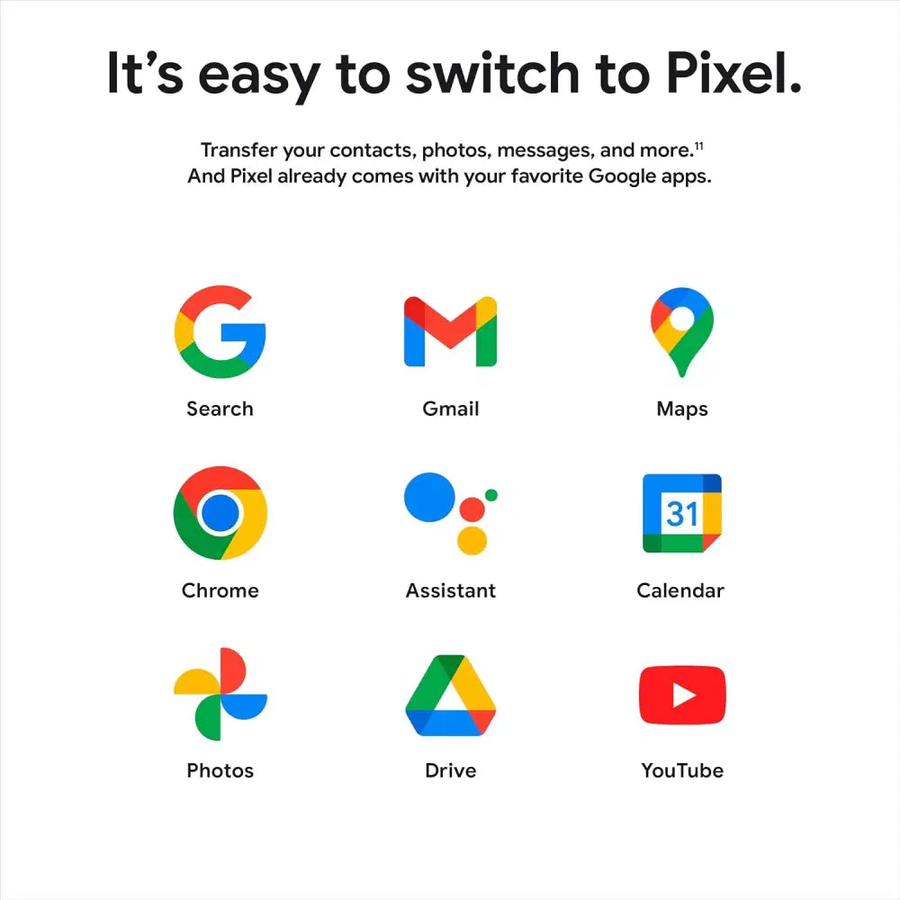 Google apps icons on Google Pixel 8a Obsidian with 64MP Camera showcased