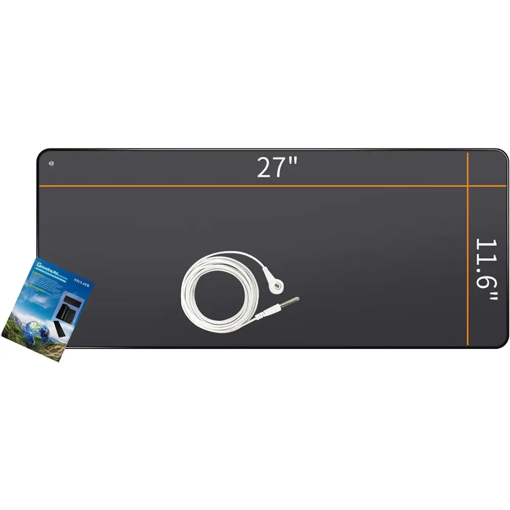 Rectangular black grounding mat with cord for anxiety reduction and improved sleep