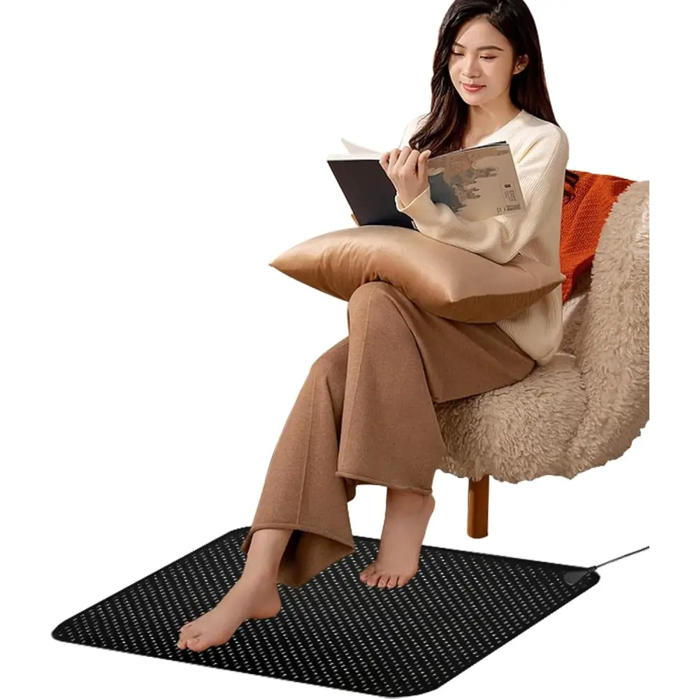 Heated black floor mat from Multi Use Mat with 15ft Grounding Cord Eco Friendly PU Leather