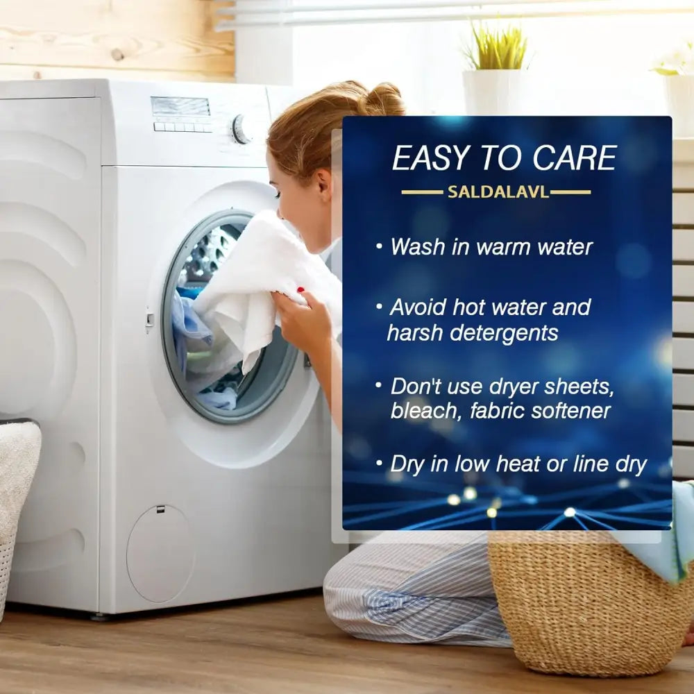 Washing machine care instructions for Queen Grounding Pillowcases Silver Fiber Conductivity Set