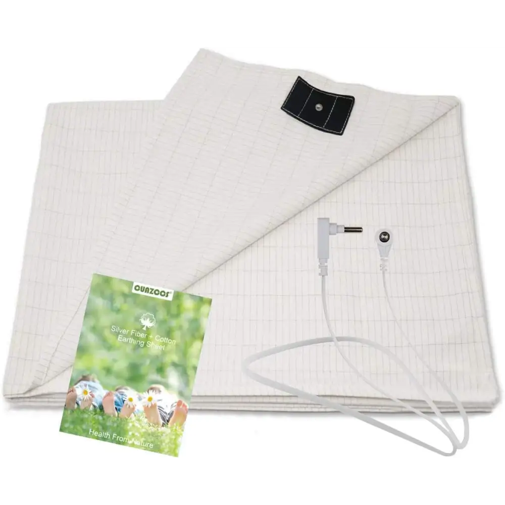 White Organic Cotton Silver Fiber Grounding Sheet with cord for earthing