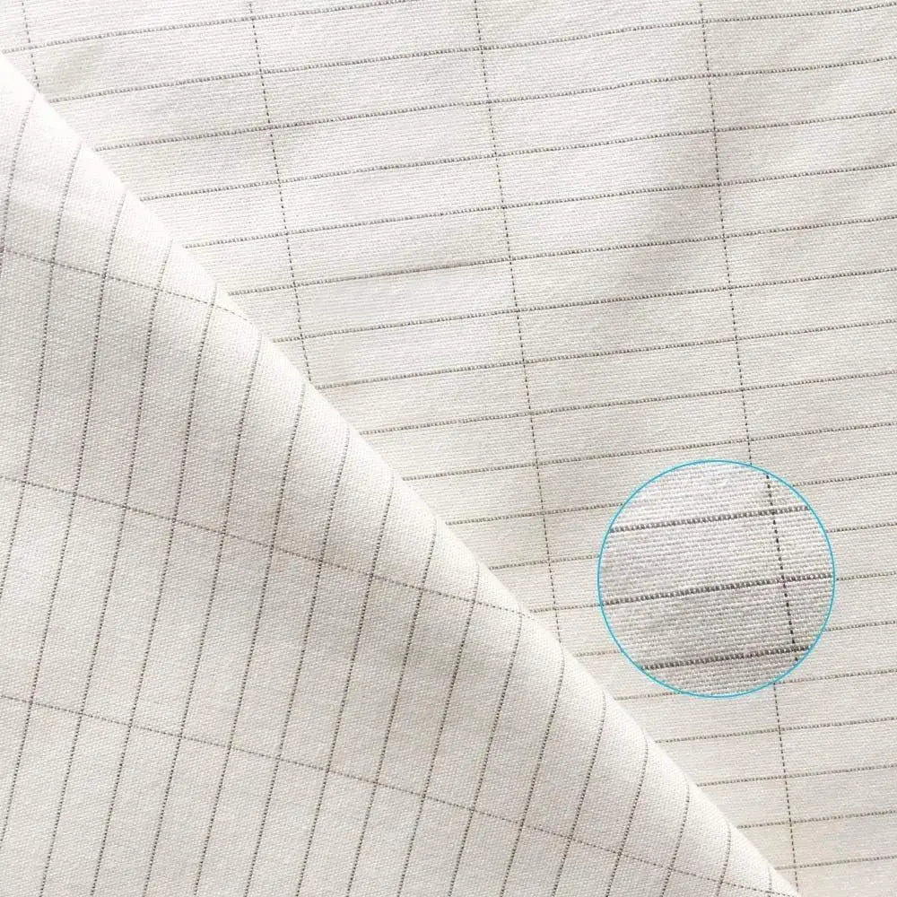 White Organic Cotton Silver Fiber Grounding Sheet with gray grid pattern