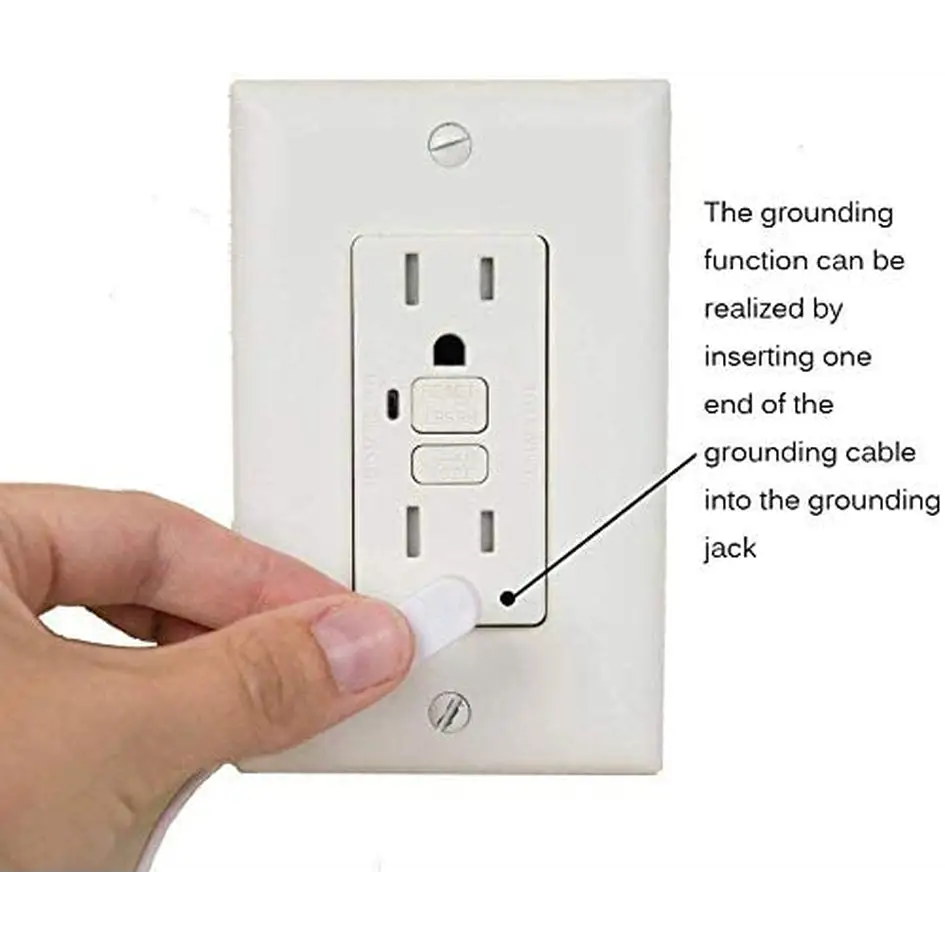 White electrical outlet with grounding jack for Silver Fiber Grounding Sheet
