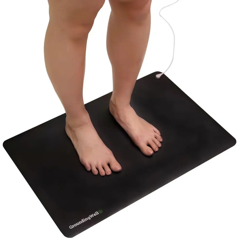 Black grounding mat with white cord from GroundingWell for natural healing and enhanced sleep