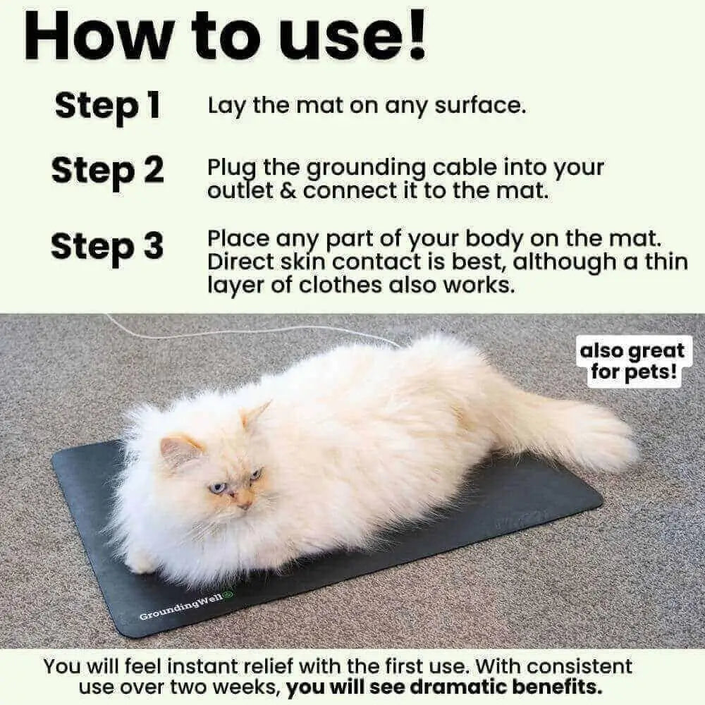GroundingWell Mat Natural Healing Mat with a cat promoting enhanced sleep and relaxation