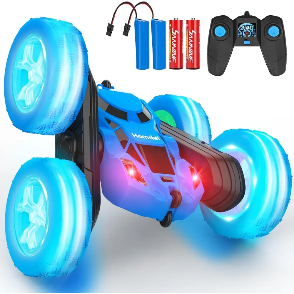 Blue Hamdol Remote Control Stunt Car with remote and batteries for double-sided driving