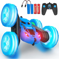 Blue Hamdol Remote Control Stunt Car with remote and batteries for double-sided driving