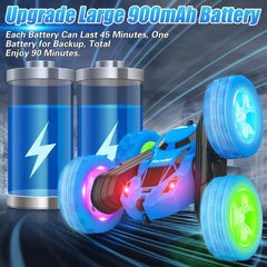 Blue Hamdol Remote Control Stunt Car with illuminated wheels for double-sided driving