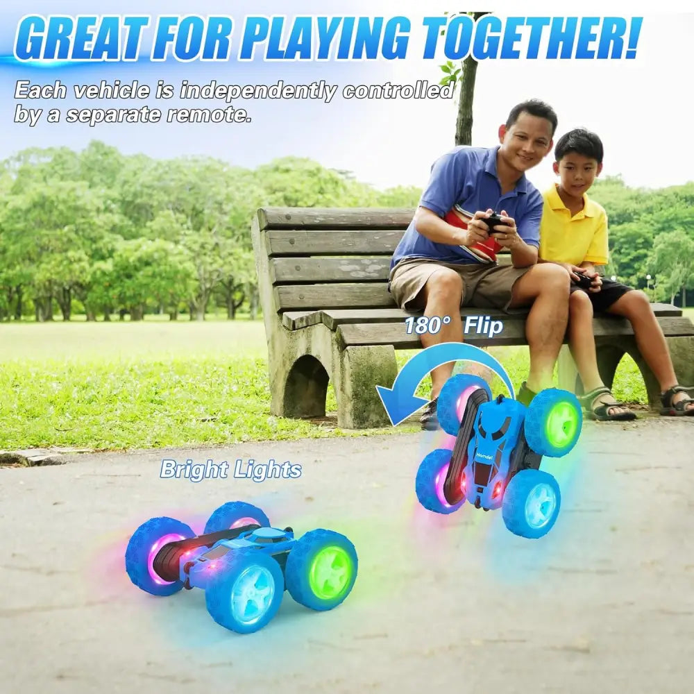 Remote-controlled Hamdol Stunt Car with bright lights for double-sided driving fun