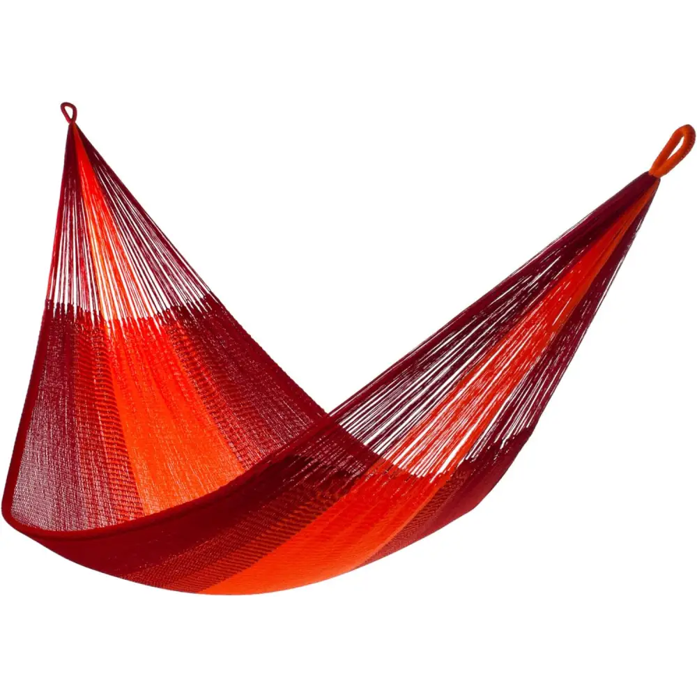 Red and orange striped hammock in Family Size Handwoven Hammock for ultimate relaxation