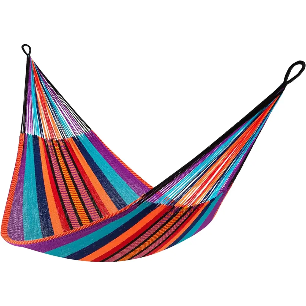 Colorful striped hammock with hanging loops for Family Size Handwoven Hammock